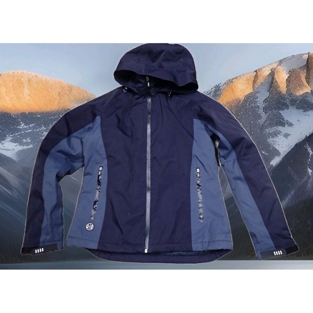 Lands' End Waterproof Jacket Women XS Navy Blue Excellent Quilted Hooded Rain